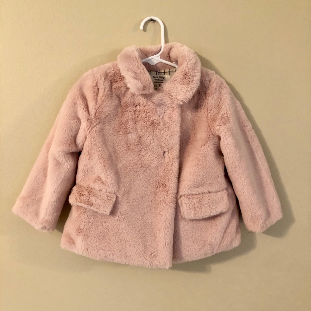 Zara Pink Faux Fur Double Breasted Coat